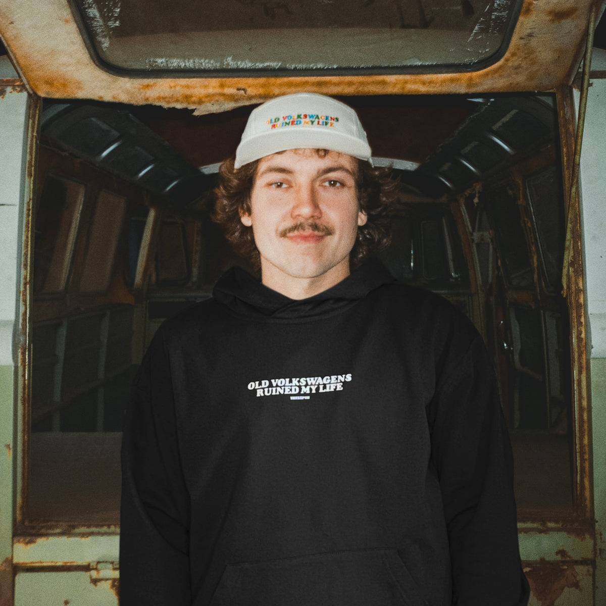 Black air-cooled VW hoodie with Old Volkswagens Ruined My Life print – vansofvw